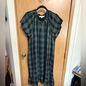 LOFT Plaid Dress in Navy and Green